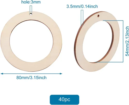 Miniatura 2 de Craftdady 40 colgantes redondos planos de madera sin terminar de 3.150 in de círculo grande para anillos de enlace para bricolaje, joyería