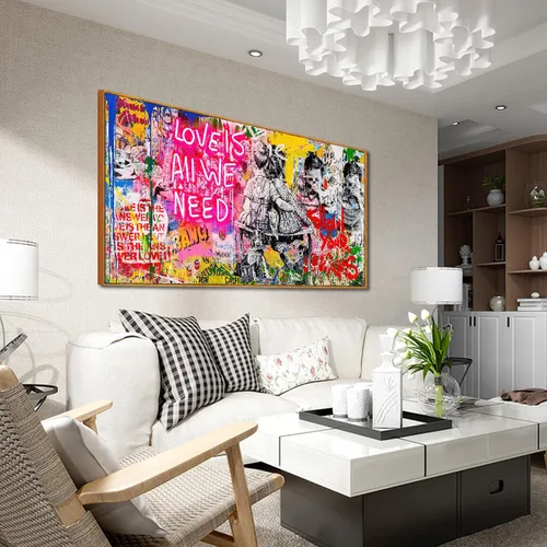 Miniatura 20 de JKWALL77 Lienzo de graffiti para dormitorio, arte de pared gaming para chicos adolescentes, pintura abstracta, arte pop, decoración moderna de pared