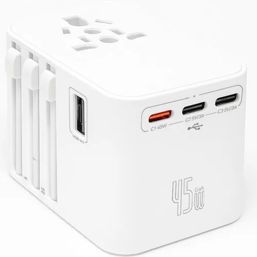 Miniatura 8 de Adaptador de viaje universal de 45 W - Enchufe compacto con 3 puertos USB-C y 2 puertos USB-A para UE/Reino Unido/US/AU, adaptador de corriente Azul
