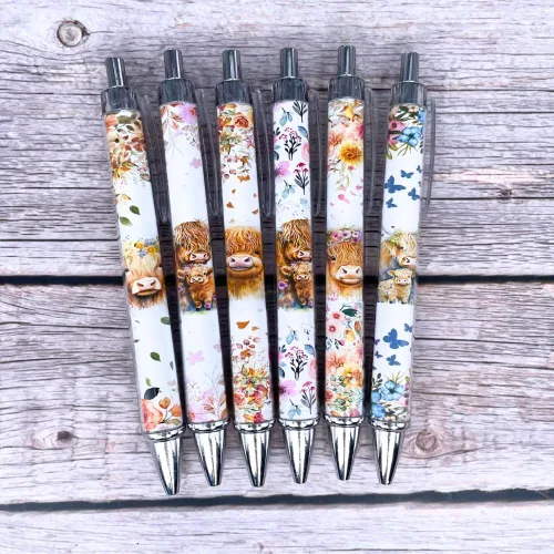 Miniatura 4 de YJ PREMIUMS Juego de 6 Bolígrafos de Vaca Highland Bolígrafos con Estampado de Vaca Kawaii Lindos Suministros Accesorios Artículos de Papelería