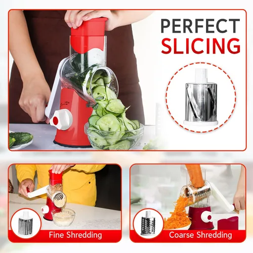 Miniatura 4 de Rallador de queso para triturar queso Rallador de queso con manivela de mano con 3 cuchillas intercambiables Rallador de alimentos para frutas