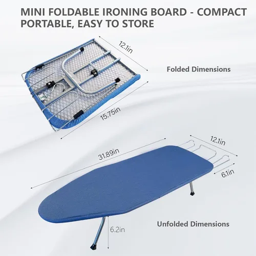 Miniatura 4 de Tabla de planchar plegable de metal con soporte para planchar, tabla de planchar portátil pequeña con cubierta de algodón resistente al calor, mini