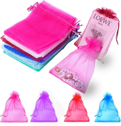 LYSXP 100 piezas de bolsas de organza 5 x 7 pulgadas, bolsas de organza de malla con cordón para joyería, pequeñas bolsas de cordón para regalos de