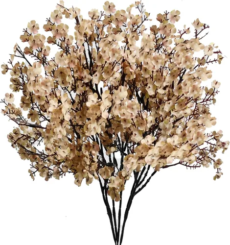 Miniatura 27 de Mandy's 6 paquetes de flores artificiales de aliento de bebé beige marrón 18.5 Inch Silk Gypsophila European Style Modern Home Decor Centerpiece