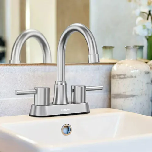 Miniatura 8 de Grifos de baño, grifo de baño de 3 agujeros, grifo de lavabo de baño, grifo para lavabo de 4 pulgadas con 2 manijas tipo centerset, libre de plomo