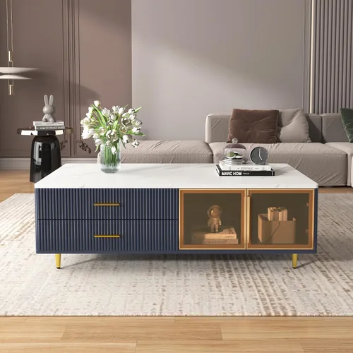 Miniatura 12 de JIVOIT Mesa de centro de granja con estante de almacenamiento, mesa auxiliar rectangular de 47.24 pulgadas de largo con parte superior de tablones