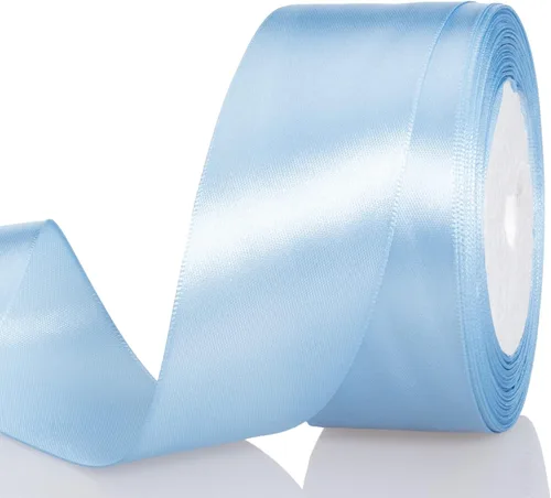 Atrbb Cinta de satén de 25 yardas, 1-1/2 pulgadas de ancho, perfecta para bodas, lazos hechos a mano y envoltura de regalos, niebla azul Blue Mist