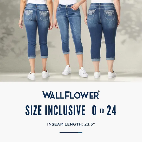 Miniatura 7 de WallFlower Luscious Curvy 23.5" Crop Mid-Rise Bling Insta Stretch Juniors (estándar y Plus)