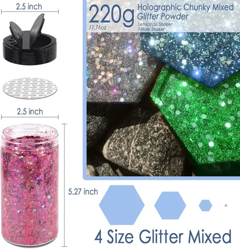 Miniatura 5 de Matio Purpurina gruesa holográfica, 7.8 oz/220 g, naranja calabaza, purpurina para manualidades, para resina, escamas de uñas gruesas, lentejuelas
