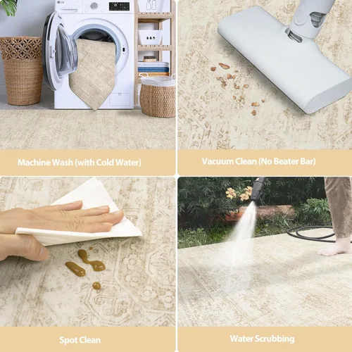 Miniatura 5 de 5x7 Area Rugs for Living Room Rug Washable: Abstract Rug for Dining Room Bedroom Carpet Non Slip 5 by 7 Indoor Modern Nursery Home Office Beige