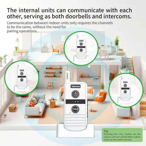 Miniatura 4 de Timbre inalámbrico, sistema de intercomunicación inalámbrico bidireccional, rango de 4900 pies y 16 canales, 4 niveles de volumen, 21 tonos