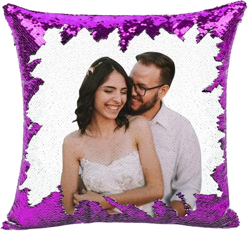 Miniatura 9 de LingLing Design - Almohada personalizada de lentejuelas, almohadas de fotos personalizadas, decoración mágica reversible del hogar, regalos