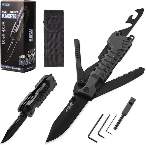 Cuchillo multibolsillo, 22 en 1, herramientas EDC de equipo de supervivencia con funda de nailon, emergencia, campamento, senderismo, caza, regalo