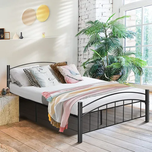 Miniatura 7 de Giantex Base de cama de metal, plataforma moderna con cabecero y estribo, base de colchón con soporte de listones de acero resistente, sin ruido