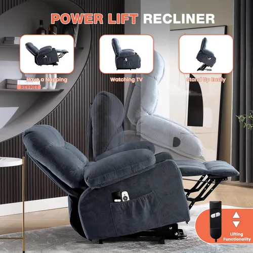 Miniatura 5 de MAHOMICO Silla reclinable eléctrica para personas mayores con masaje por vibración y calefacción lumbar, sofá reclinable eléctrico con bolsillo