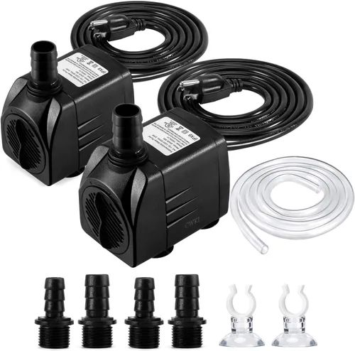 CWKJ Bomba de fuente, 2 paquetes de bomba de agua sumergible de 400 GPH(25 W 1500 L/H), bomba de agua duradera para fuente al aire libre con tubo de