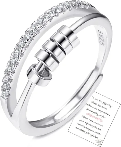 Anillo de ansiedad de plata de ley S925 OOOPEL con tarjeta inspiradora, anillos ajustables antiestrés para ansiedad para mujer, anillo giratorio de