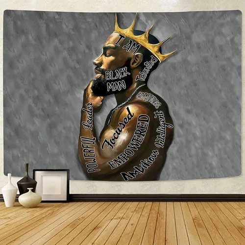 Yanikki Tapiz de rey negro, rey afroamericano y hombre afro, arte hippie para colgar en la pared, decoración de pared de hombre afroamericano