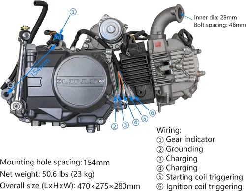 Miniatura 2 de Motor Lifan 125 cc – Semiautomático 4 tiempos para Trail Bike CT70 90 110 125, Dirt Bike, Triciclo, Cuatro Ruedas