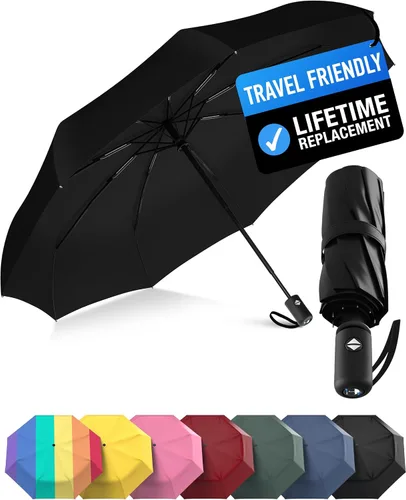 Rain-Mate Paraguas compactos resistentes al viento para la lluvia, diseño de costilla de fibra de vidrio reforzada fuerte y apertura y cierre