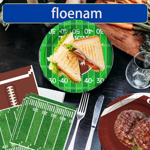 Miniatura 7 de Decoraciones de fiesta de fútbol, juego de suministros para fiesta de fútbol con platos, servilletas, pancarta y mantel, kit de decoración de fiesta