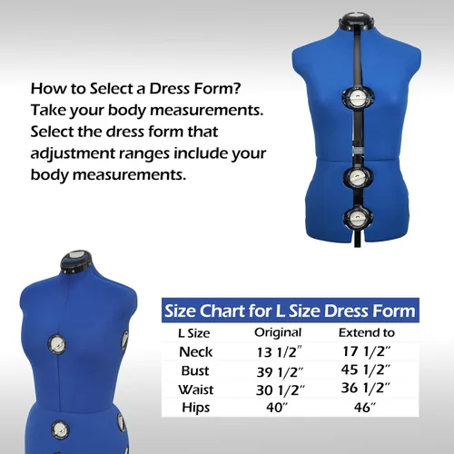 Miniatura 3 de 13 Dials, maniquí profesional con forma femenina ajustable, para costura de vestidos. Azul