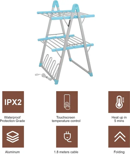 Miniatura 5 de Estante eléctrico calentado para secar ropa, secadora de prendas plegable calentada con temporizador de apagado, estante para ropa, zapatos, Azul