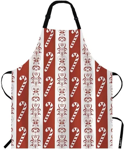 Delantal de chef de bastón de caramelo de 27 x 31 pulgadas, diseño floral rojo y blanco de bastón de caramelo de Navidad, sin pelusas, para