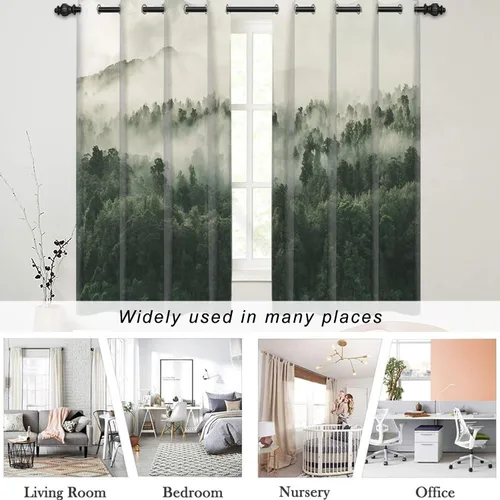 Miniatura 64 de AWERT Cortinas opacas para dormitorio, árbol negro con niebla, naturaleza, amanecer, bosque, 2 paneles para sala de estar, bloqueo de calor, 21 x 45