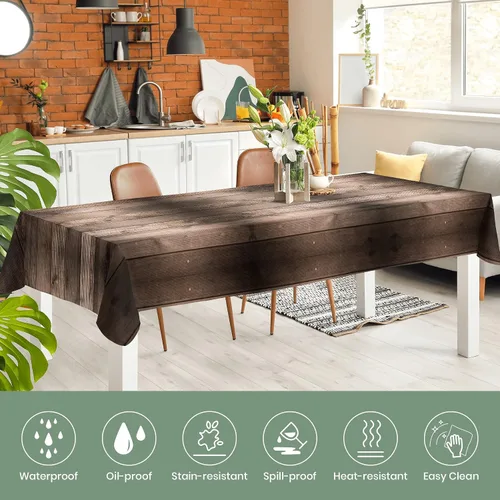 Miniatura 4 de Mantel rectangular de tela de poliéster de 60 x 120 pulgadas, de grano de madera marrón, lavable, resistente a las arrugas, para comedor al aire