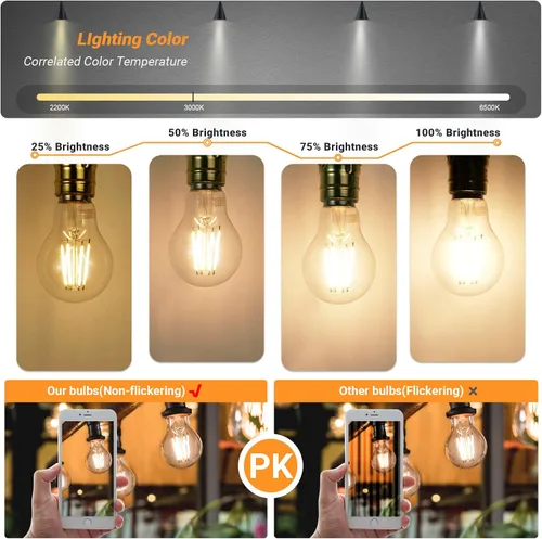 Miniatura 2 de Qingmiao Bombilla LED Edison A19 E26 con base regulable, 4 W (equivalente a 40 vatios) 3000 K blanco cálido suave, bombilla de filamento LED de 6 W