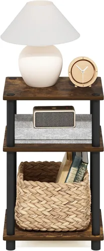 Miniatura 6 de Furinno JUST - Mesa auxiliar lateral, mesa de 3 niveles, estante de noche con estantes abiertos, mesita de noche, ensamble sin herramientas