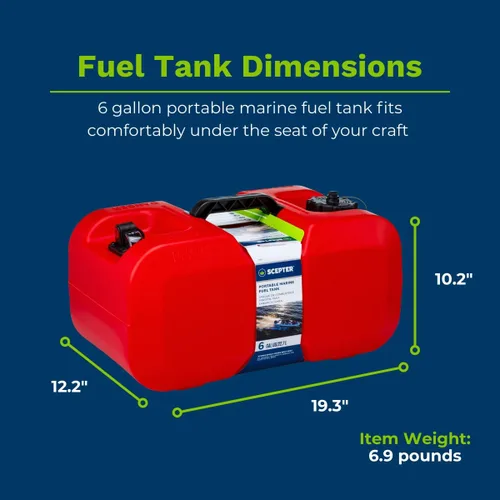 Miniatura 3 de Scepter Bidón de Gas Marino Portátil de 6 Galones, Tanque de Combustible para Barco con Tapa Ventilada de 2 Vías, Indicador de Combustible Integrado