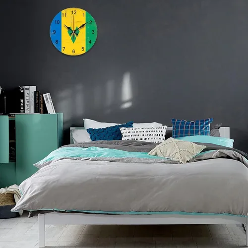 Miniatura 4 de Reloj de pared grande con diseño de bandera de San Vicente y la Granadina, funciona con pilas, reloj colgante silencioso de 9 pulgadas, decoración