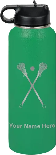 Miniatura 59 de LaserGram Botella de agua personalizada, palitos de lacrosse, acero inoxidable de doble pared aislada al vacío con popote superior, regalo grabado