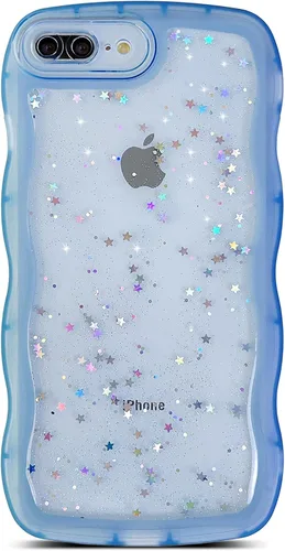 Miniatura 133 de Qokey Funda para iPhone 12 Pro Max de 6.7 pulgadas, diseño de onda rizada, borde transparente, brillante con purpurina, estrella brillante, bonita