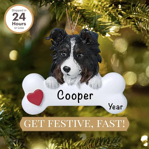 Miniatura 2 de Adorno personalizado de hueso de perro pastor australiano 2025 Personalización gratuita en 24 horas Adornos navideños de la primera Navidad
