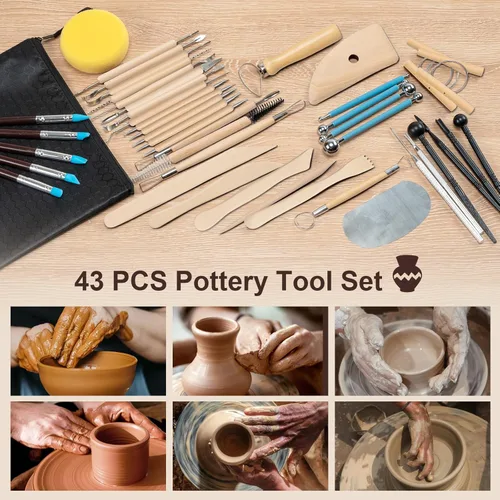 Miniatura 7 de Amrules Kit de herramientas de arcilla, 43 herramientas de cerámica, práctico kit de herramientas de escultura de arcilla polimérica, juego