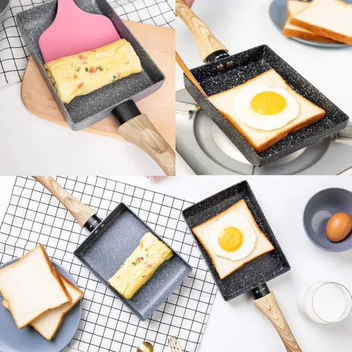 Miniatura 5 de Tamagoyaki - Sartén para tortilla japonesa, revestimiento antiadherente, mini sartén rectangular, color gris