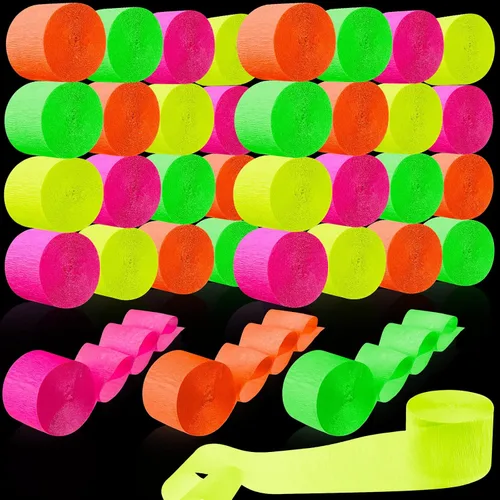 Outus 1181 pies que brillan en la oscuridad suministros de fiesta serpentinas 36 rollos de papel crepé resplandor neón UV retroiluminación