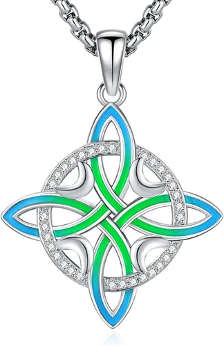 Miniatura 85 de Collar de pentagrama de plata de ley con triple luna, diosa celta, nudo celta, nudo de brujas, Ankh, sol y luna, Hécate, lilith, Santa Muerte