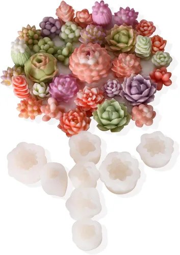 12 moldes para velas de flores suculentas, moldes de cera de resina epoxi, moldes de vela de silicona para hacer velas, manualidades, adornos de