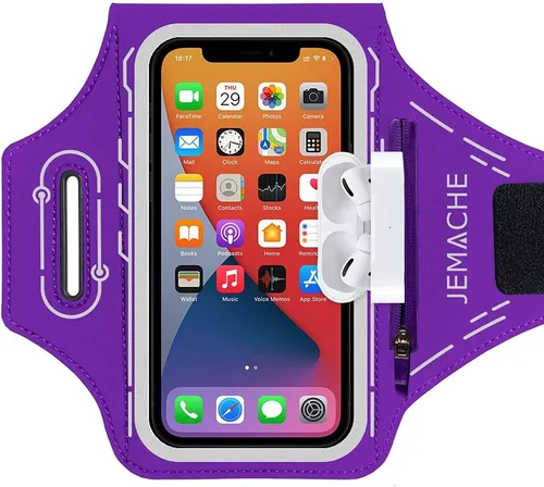 Miniatura 11 de Brazalete para iPhone 17 16 15 14 13 12 Pro con soporte para Airpods, entrenamiento de gimnasio y correr (negro)