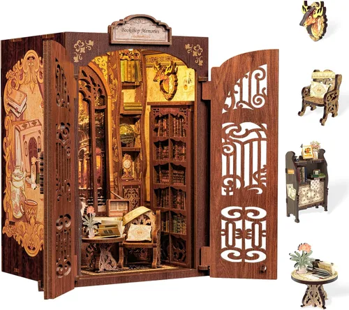 Miniatura 16 de CUTEBEE Kit de Rincón del Libro, Kits de Casa en Miniatura DIY para Adultos y Adolescentes, Casa de Muñecas Rincón del Libro, Estantería