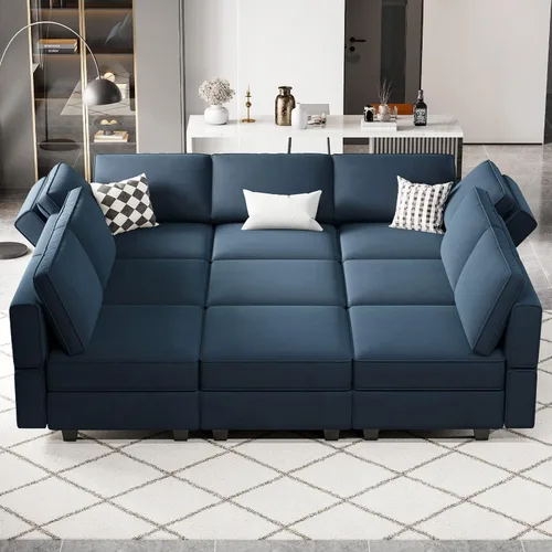 Miniatura 10 de Belffin - Sofá cama modular con otomanas, de terciopelo, reversible y con asiento con almacenamiento, color azul