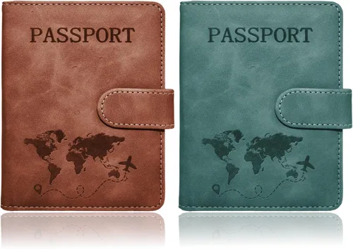 Miniatura 7 de Juego de 2 fundas para pasaporte, Azul, verde, Minimalista