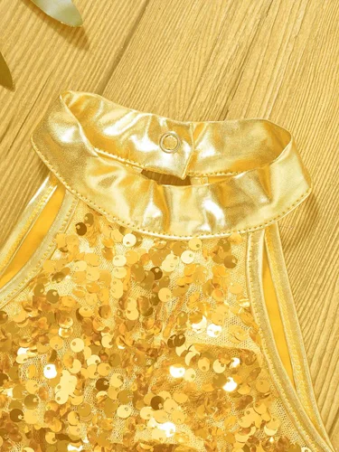 Miniatura 31 de JEATHA Top corto con borlas y lentejuelas brillantes para niñas, con minifalda, jazz latino, salsa, samba, rumba, baile