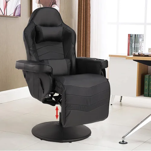 Miniatura 8 de LVUYOYO Silla reclinable para juegos, silla de juegos con reposapiés y masaje, respaldo alto de cuero PU reclinable para juegos con altura