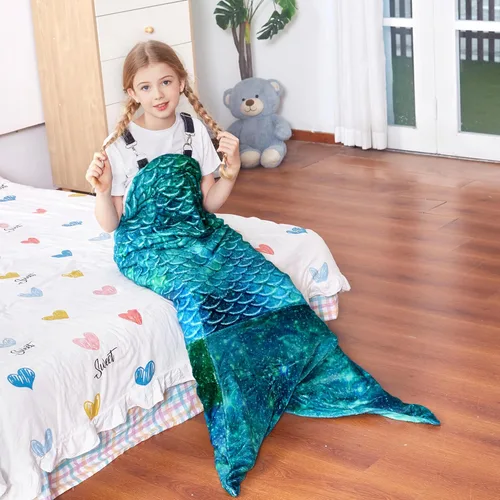 Miniatura 2 de Catalonia Manta de cola de sirena para niños, acogedor saco de dormir de sirena para niñas, patrón de escamas de pescado, regalo de sirena