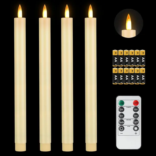 Miniatura 8 de Fanna - Velas cónicas sin llama de corteza de abedul, terminadas en cera real, parpadeantes, operadas por batería con control remoto